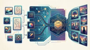Абстрактная иллюстрация архитектуры набора данных для обучения нейросети в современном стиле для блога об ИИ